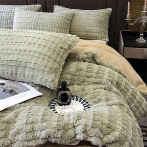 YUSIWOAL Комплект постельного белья плюшевый мохнатый ультрамягкий бархатный Green