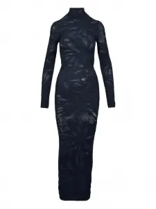 Платье макси с высоким воротником и цветочным принтом Alaïa, синий