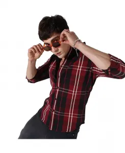 Мужская красная клетчатая хлопковая рубашка Campus Sutra, красный