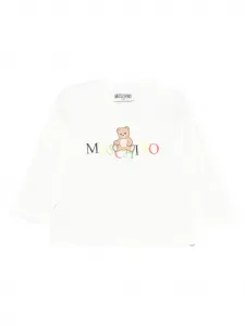 Топ с длинными рукавами и принтом Тедди Moschino Kids, белый
