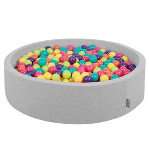 KiddyMoon, сухой круглый бассейн с шариками 7см 120х30 светло-серый: светло-зеленый-желтый-бирюзовый-оранжево-темно-розовый-фиолетовый 120х30/600 шариков