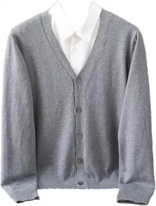 Мужской вязаный кардиган V-образным вырезом