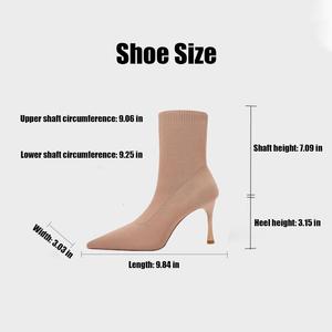 Женские вязаные ботильоны с заостренным носком, удобные эластичные, на каблуке-стилет, подходящие для офиса и деловой одежды ZUYIYIA, Black-1.97In Leather