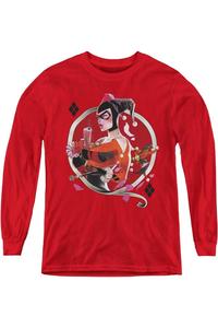 Футболка с длинным рукавом Batman и Harley Q для молодежи Gildan, красный