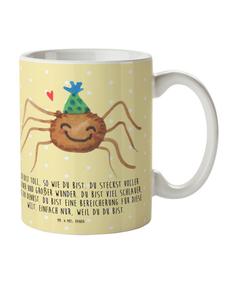 Детская кружка с изображением паука и надписью в пастельно-желтых тонах Mr. & Mrs. Panda