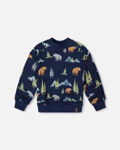 Пуловер из флиса с принтом животных в темно-синем цвете Deux par Deux