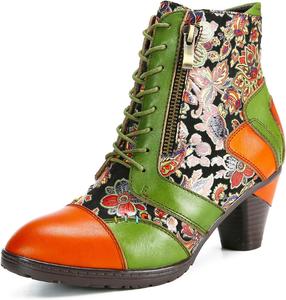 Ретро-сапожки ручной работы Superladystar из кожи, средний каблук, удобные, сапоги, красочная роспись, металлический стиль - мода Metcandy, Green