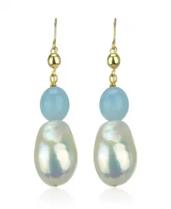 Серьги-Подвески с белым пресноводным культивированным жемчугом (11–14 мм) и синим аквамарином (9 1/2 карата) из 14-каратного желтого золота Macy'S, aquamarine