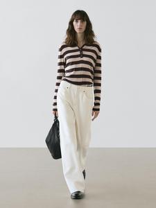 Вязаный свитер-поло из хлопковой смеси Massimo Dutti, brown