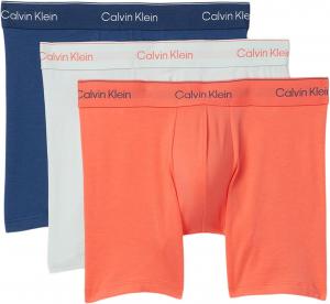 Мужские трусы-боксеры Icon из эластичного хлопка, 3 пары Calvin Klein Underwear, Coral Pop With Dark Denim Logo/Sprout Green With Coral Pop Logo