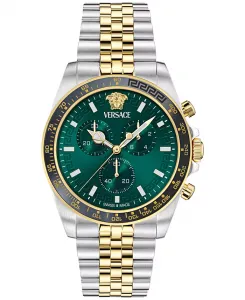 Мужские швейцарские часы-хронограф Greca Chrono Wave с двухцветным браслетом из нержавеющей стали 43 мм Versace