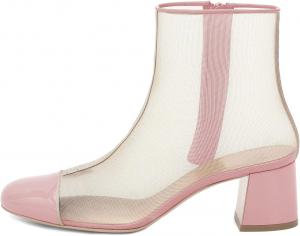 XYD Стильные массивные ботильоны на средним каблуке с круглым носом, сетчатой вставкой и боковой молнией, глянцевые туфли для вечеринок и клубов, Pink