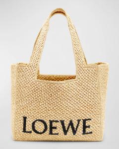 Сумка-тоут среднего размера Ibiza Font из коллаборации с Paula’s из рафии Loewe, цвет Natural