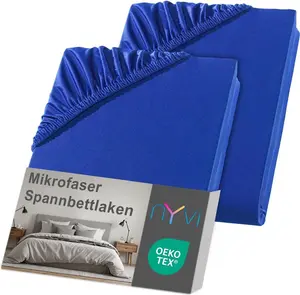 Простыня на резинке DreamScience из микрофибры 90x200 - 100x200 см, королевский синий, 2 шт., для матрасов высотой до 22 см - мягкая и эластичная, эластичная по всей поверхности, не требует глажки NYVI