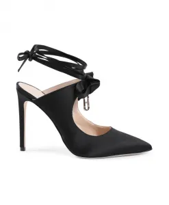 Черные атласные туфли-мюли на каблуке с бантом Dee Ocleppo, черный