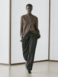 Пальто из смесовой шерсти с крапчатым эффектом и высоким воротником Massimo Dutti, brown