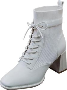 Generic Женские ботильоны на шнуровке, средний каблук, круглый носок, черные, высокий массивный каблук, однотонные, модные, ботинки-носок без застежки