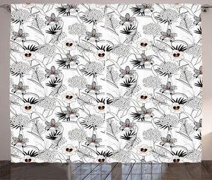Шторы ABAKUHAUS Exotic Rustic, тропическая листва, полевые цветы, универсальные ленточные шторы для гостиной с петлями и крючками, 280 x 225 см, черный, темно-оранжевый и белый Abakuhaus