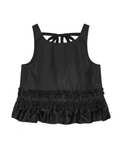 Черный топ без рукавов с оборками по низу Ganni, черный