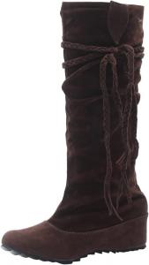 Женские зимние ботфорты ZBYY из замши, высокие до колена бедра, на низком скрытом танкетке, на осень, повседневные ботинки средней длины до колена, 10.5 Dary Brown
