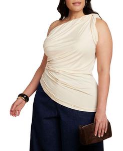 Женская прозрачная блузка с драпировкой в виде перекрученных складок ELOQUII, Beige