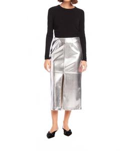 Kaia юбка миди из искусственной кожи с разрезом спереди, серебристая Fifteen Twenty