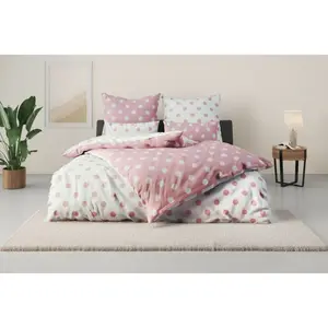 Мое домашнее двустороннее постельное белье «Точки», размером 135х200 см, из вторсырья, постельное белье в горошек My Home, розовый