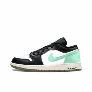 Jordan Баскетбольные кроссовки Air 1 Ink Cyan Snow, износостойкие, винтажные, низкие, унисекс, белые, зеленые