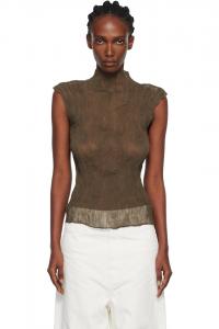 Issey Miyake Топ из шифона цвета хаки с перекрученными нитками