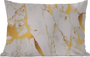 Подушка для улицы - Мрамор - Золото - Белый - Шикарный - 50x30 см - Устойчива к атмосферным воздействиям - Подушка для отдыха - Подушка для дивана - Украшение для гостиной MuchoWow