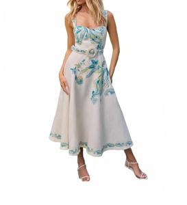 Амари Платье миди в бело-голубом цветочном принте Hemant & Nandita