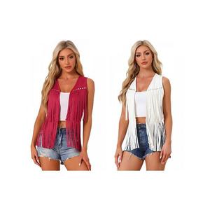 Женский кардиган с бахромой и открытым передом, 2 шт Inspire Chic, White Red