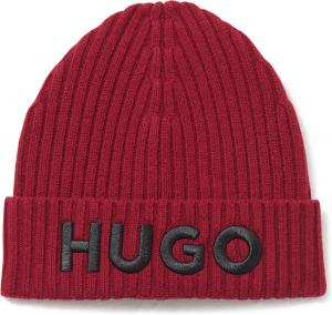 Мужская шапка-бини HUGO с большим логотипом в рубчик, Crimson Red