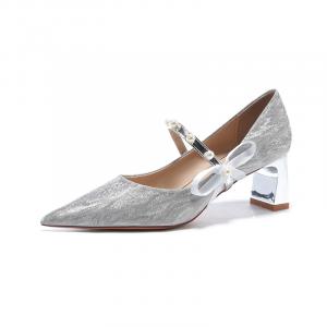 QITUMAUL Женские туфли на платформе с массивным каблуком - серебристые, цвет Silver[Heel Height 5.5cm]