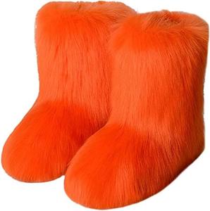 Женские разноцветные сапоги TangDao из искусственного меха, пушистые, мягкие, с округлым носком, из замши, зимние, удобные, теплые, короткие снегоступы на плоской подошве, сапоги до середины голени, для улицы и дома, Orange