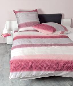 Сатиновое постельное белье Janine Moments Mako 200х200 полоски рубиново-ягодно-серый 98038-01 Original Janine