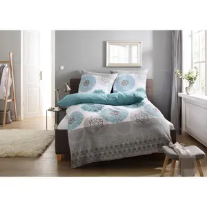 Мое домашнее постельное белье «Tesso» в восточном дизайне, PolyCotton, Linon и Biber (фланель из 100% хлопка), поддерживает инициативу «Сделано в Африке», сертифицировано Made in Green My Home, цвет petrol/grau