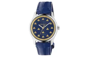 GUCCI Часы G Timeless Collection с автоматическим механизмом, кожаным ремешком из крокодила, синим циферблатом 38 мм