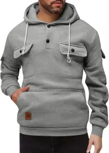 Мужская толстовка-карго с капюшоном, длинный рукав, на четверть пуговиц, с карманами