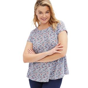 Женская трикотажная футболка трапециевидной формы Ellos больших размеров, цвет Blue Red Ditsy