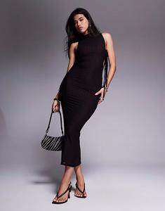 Платье макси ASOS DESIGN с открытыми боковыми завязками, высоким воротом и контрастной подкладкой черного цвета