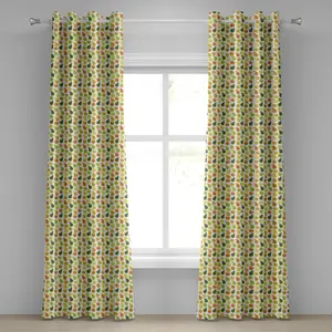 Шторы-люверсы ABAKUHAUS с изображением фруктов, тема Яблоко и груша, Здоровый сад, вкусная еда, декоративные двухпанельные шторы, 280 см x 245 см, цвет: охотничий зеленый, желтый