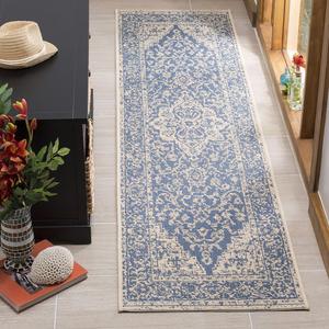 Ковер-дорожка SAFAVIEH, 67 x 183 см, Linden Collection - Blue & Creme, дизайн Oriental Medallion, без ворса и простой в уходе, для помещений и улицы, моющийся - идеально для патио, заднего двора, прихожей (LND137M)