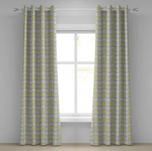 Серо-желтая штора на люверсах ABAKUHAUS, светло-серый фон с изображением цветочного плюща в этническом стиле, декоративные двухпанельные шторы, 280 см x 225 см, цвет: белый, желтый, горчичный Abakuhaus