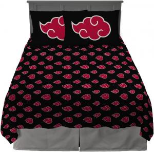 Комплект постельного белья Naruto Akatsuki из супермягкой микрофибры размера Queen (официально лицензированный продукт Naruto) от Franco, красный