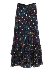 Юбка с оборками и принтом пейсли ETRO, синий