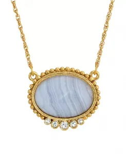 Ожерелье из полудрагоценных овальных камней золотистого оттенка с кристаллами 2028, blue