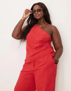 Топ ASOS DESIGN Curve с открытыми плечами и цветочным принтом, красный цвет