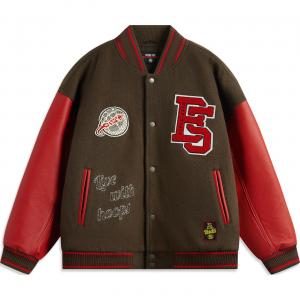 LiNing BadFive Бейсбольная курка Мужская Грифельно-коричневый/Почетный красный, Грифельная умбра/Почетный красный