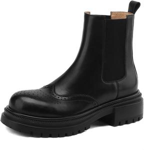 Женские ручные ботинки TinaCus из натуральной кожи с эластичными вставками, с круглым носком, бродерской отделкой и челси, ботильоны, Black